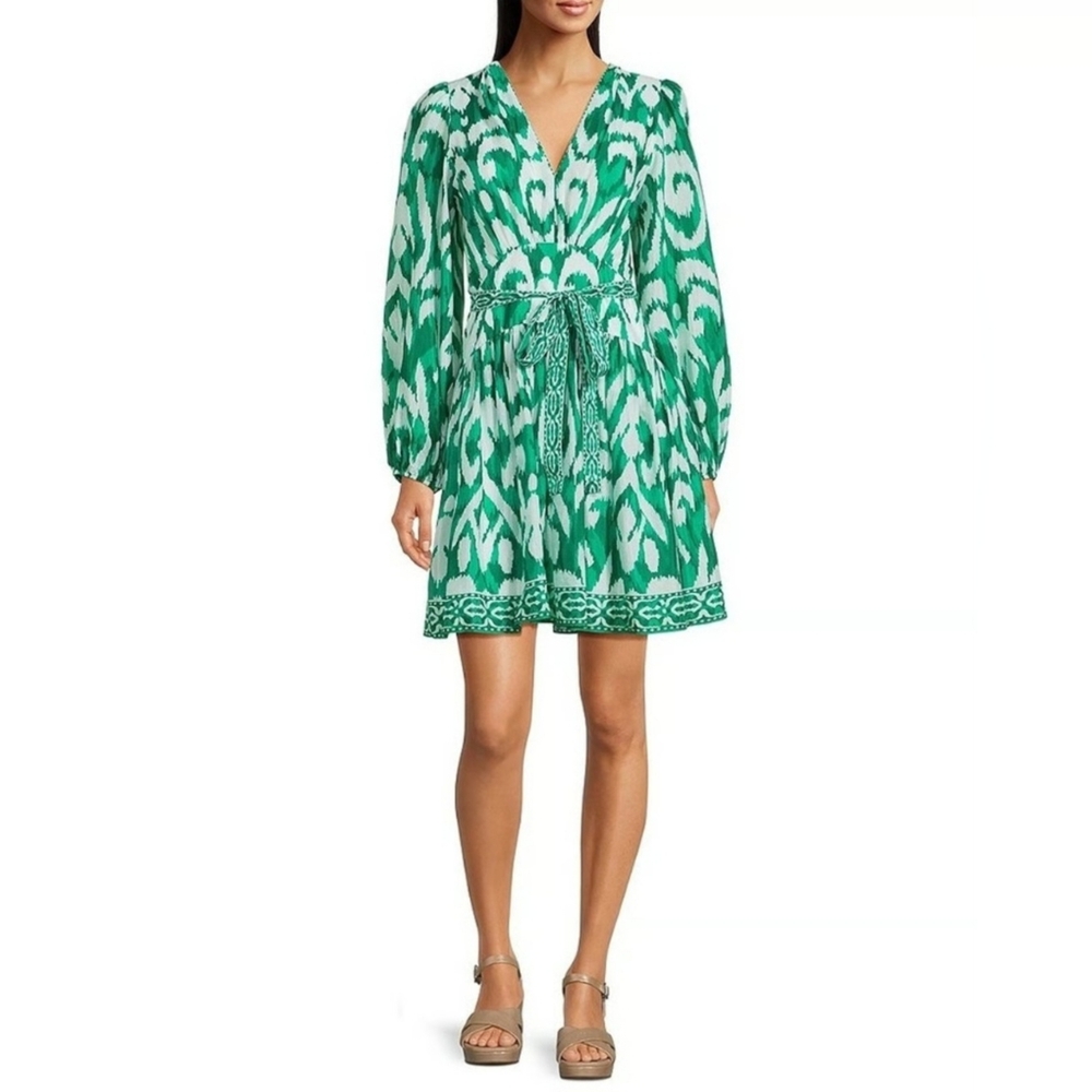 NWT Alex Marie Long Sleeve Teal and White Patterned Dress